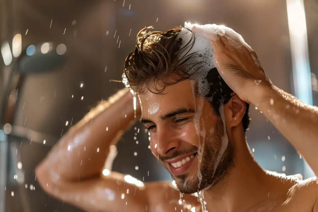 ছেলেদের চুলের যত্নের সহজ উপায় 6 attractive man shampooing her hair 1