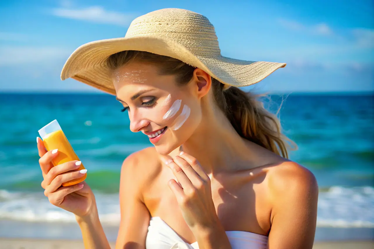 ত্বক ভালো রাখার সবচেয়ে সহজ উপায় 8 woman wearing hat with white sun hat cell phone 1