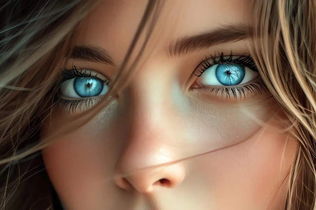 portrait woman with clear blue e